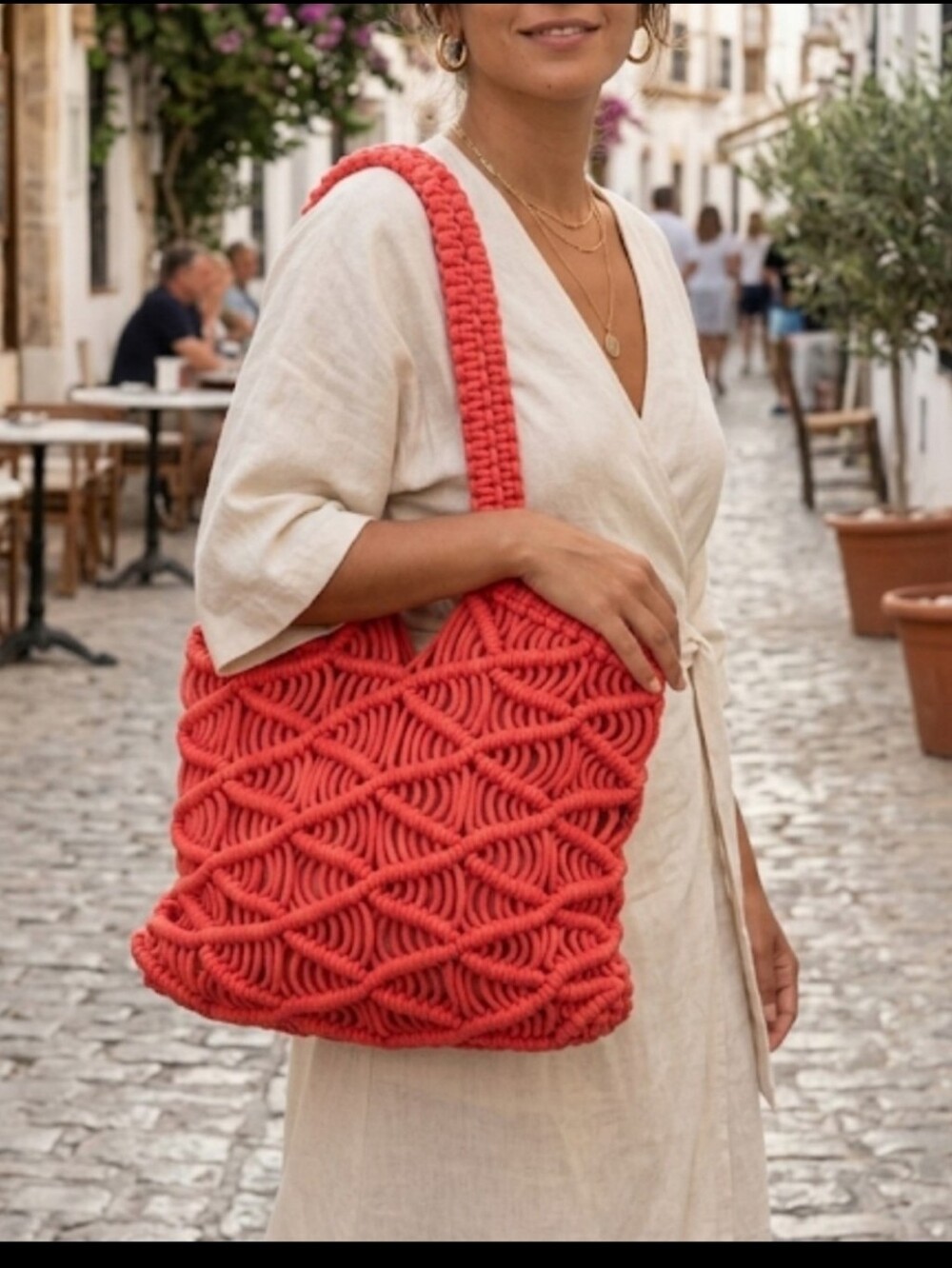 C&C California Handwoven Coral Tote Bag